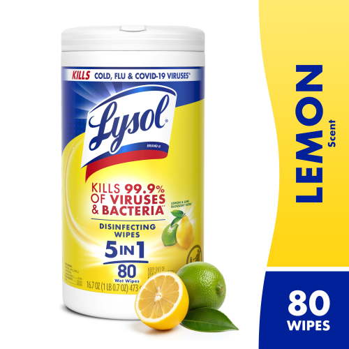 Lysol® Disinfectant Wipes, Multi-Surface Antibacterial Cleaning Wipes, Lemon and Lime Blossom, 80 Count