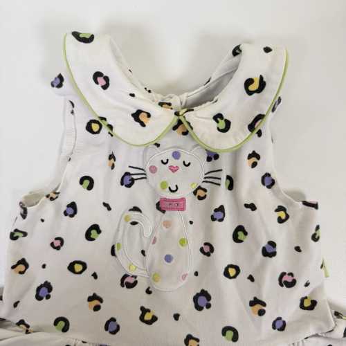 Vtg Le Top Baby Girl Dress 12 Months Collar 2000s Y2K Baby Cat Cheetah Ruffles