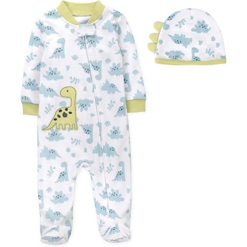 Baby Footie Bodysuit Headband or Hat 2 Piece Set – Christmas Thanksgiving Zip-Up Outfit,Holiday Pajamas for Infants