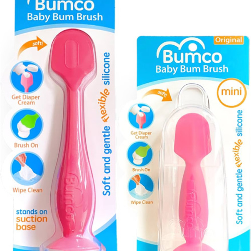 Bumco Baby Bum Brush + Mini Baby Diaper Cream Spatula with Case - BPA-Free Silicone Diaper Spatula with Suction Cup, Wipe-Clean, Mom-Invented Butt Paste Applicator (Pink & Pink)