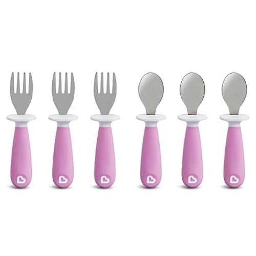 Munchkin® Raise™ Toddler Fork and Spoon Utensil Set, Rest Keeps Tip Off Table, BPA Free, 6 Pack, Purple