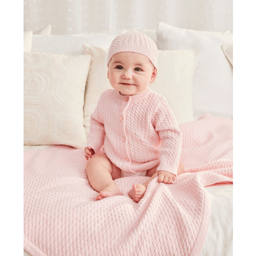 Pink Cable Sweater and Hat