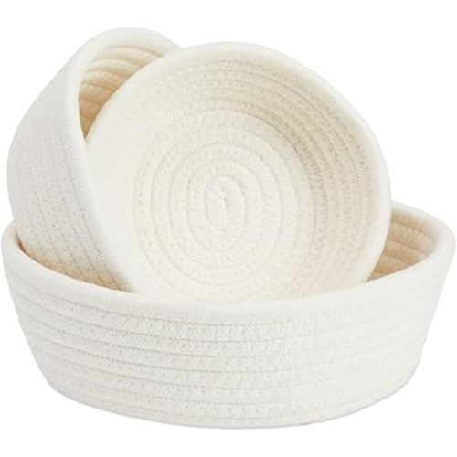 Juvale Small Round Cotton Rope Storage Baskets - Nesting Storage Bin Pack - Cotton Woven Basket for Home Organizing - White, Pack of 3, 6.5 x 2.9 in/7.5 x 3 in/8.2 x 3.2 in