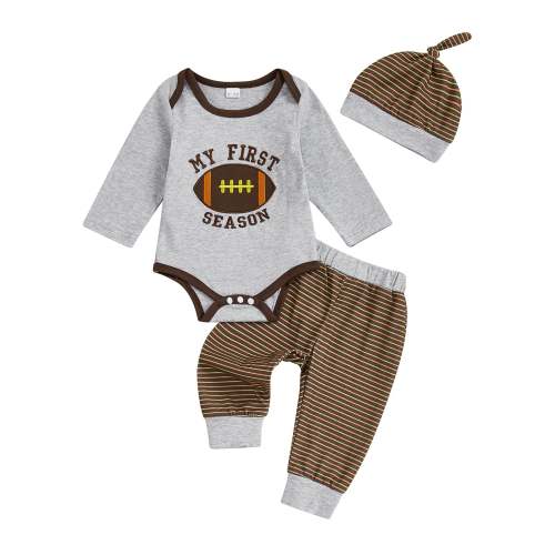 Baby Boys 3Pcs My First Football Season Fall Set Letter Embroidery Lon – August + Willow