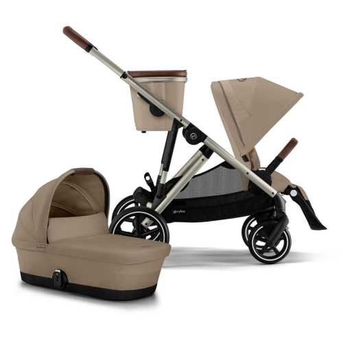 Cybex Gazelle S 2 Single-to-Double Stroller + Cot Bundle - Taupe Frame / Almond Beige