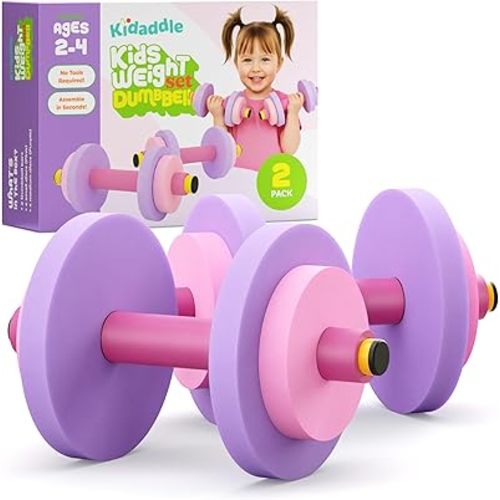 Modern Innovations Kids Weight Set (2 Pack) Toy Dumbbells, Baby Dumbbell Workout Weights, Fun Fitness and Exercise Equipment for Toddlers (Pink & Purple)