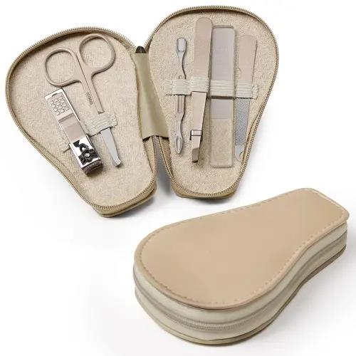 haakaa Baby Nail Clippers, 6-in-1 Baby Nail Care Kit with PU Storage Case, Nail Scissor, Cuticle Pusher, 2 Nail Files, Nail Clipper & Tweezer, Baby Manicure Set for Babies (Wheat)