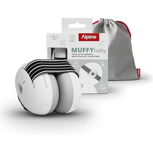 Alpine Muffy Baby Ear Protection for Babies and Toddlers up to 36 Months - CE & ANSI Certified - Noise Reduction Earmuffs - Comfortable Baby Headphones Against Hearing Damage & Improves Sleep - Black