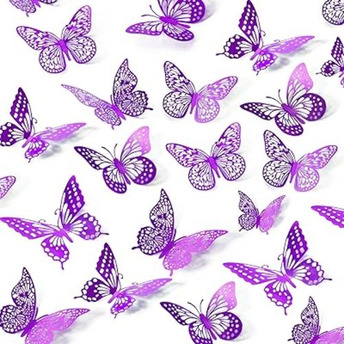 SAOROPEB 3D Butterfly Wall Decor 48 Pcs Purple Butterfly Decorations