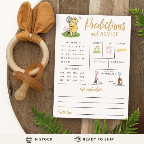 Baby Predictions & Advice Cards – Classic Pooh Theme, Winnie Baby Shower Game for Guests, Gender Reveal Activity, 30 Pack  (PRP-1001)