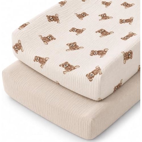 Organic Cotton Muslin Changing Pad Covers 32x16 for Baby Girl Boy Nursery