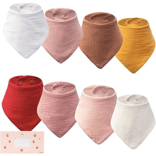 8 pack-Muslin Baby Bibs, 100% Cotton Baby Bandana Drool Bibs, Ultra Soft & Absorbent for Newborns & Infants