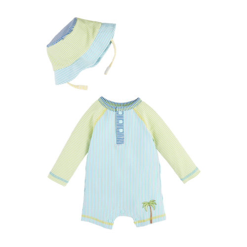 Seersucker Rash Guard And Hat Set | Mud Pie