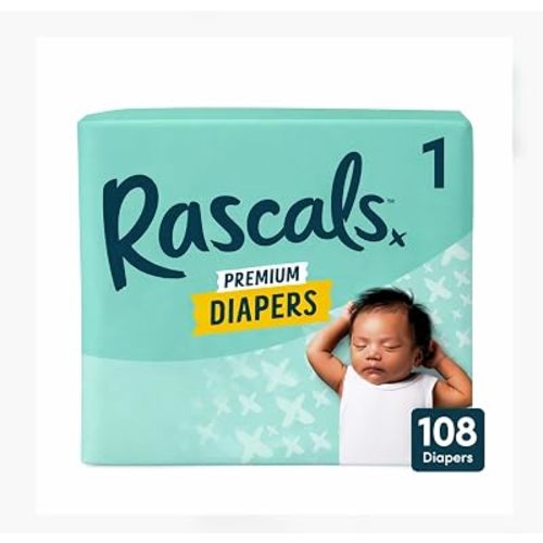 Rascals Premium Diapers, Size 1, 108 Count