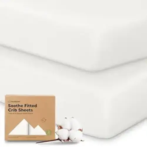KeaBabies 2-Pack Organic Crib Sheets for Boys, Girls - 52x28 Fitted Crib Mattress Sheet Neutral, Breathable Jersey Cotton Cover for Baby Bed, Toddler Mattress, Soft & Cute Prints (Soft White)