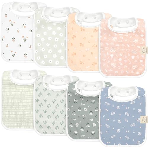 KeaBabies 8-Pack Organic Baby Bibs for Boys, Girls - Super Absorbent Cotton Drool Bibs for Baby Girl & Boy, Teething Toddler, Drooling Newborn, Ultra Soft & Machine Washable (Fleur)