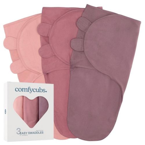 Swaddle Blankets for Baby Girl & Boy 3 Pack Sleep Sack Velcro by Comfy Cubs - Small, Blush, Mauve, Mulberry