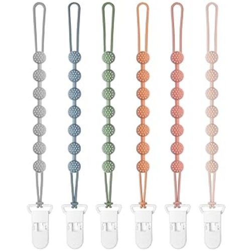Baby Pacifier Clip, 6 Pack Silicone Pacifier Holder with One Piece Design for Baby Boy and Girl, BPA Free Soft Flexible Paci Binky Clips