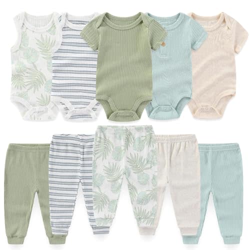 falianni Baby Boy Girl 10 Piece Combined Type Clothing Set Cotton Baby Bodysuits and Pants Set Home Outdoor Infant Clothes