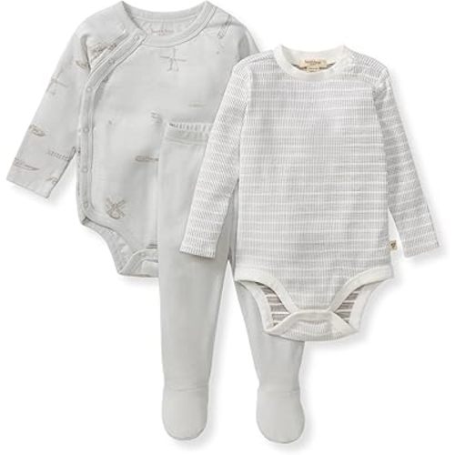Burt's Bees Baby Unisex 3-Piece Bodysuit and Pant Set, 100% Organic Cotton Infant Outfit