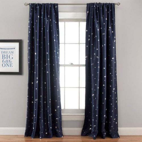 52"x108" Kids' Star Blackout Window Curtain Panel Navy - Lush Décor: Noise Reduction, 2 Panels, Rod Pocket