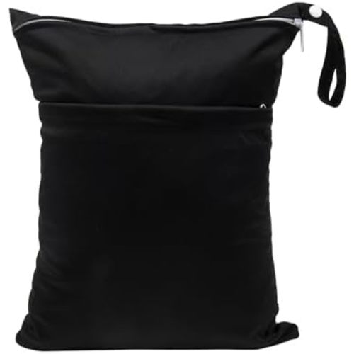 Wet Dry Bag for Baby Cloth Diapers, Waterproof Reusable with Two Zippered Pockets Travel Beach Pool Soiled Baby Items Yoga Gym Bag for Swimsuits or Wet Clothes (black)