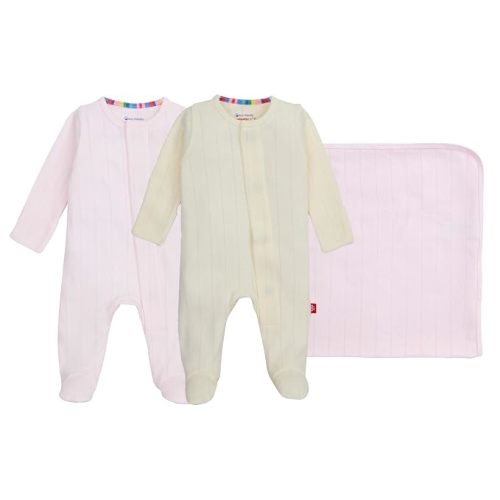 magnetic me Goodnight Baby Gift Set | Magnetic Footie Pajamas & Blanket | Baby Shower Gift for Newborns, Cotton Candy Pointelle, 0-3M