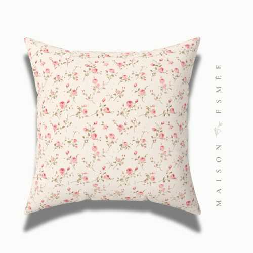 Small Ditsy Floral Pillow Nursery Baby Girl Coquette Shabby Chic Victorian Flower Cream Pink Pillow