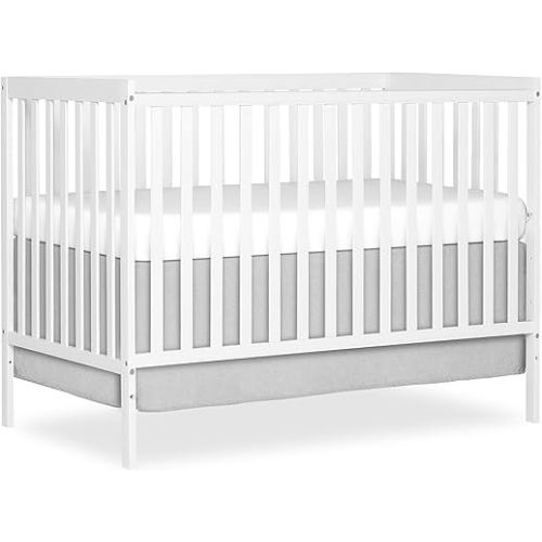 Dream On Me Synergy 5-in-1 Convertible Full-Size Baby Crib with Toddler, Day & Full Bed Conversion in White, GreenGuard Gold & BSA, 3 Mattress Heights, Sustainable Pinewood