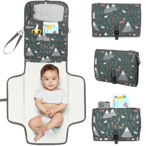 KeaBabies Portable Diaper Changing Pad, Wipeable Baby Changing Mat (Woods) | Waterproof, Large, Padded, On The Go Changing Station, Car, Travel Diaper Clutch Bag, Easy to Use Pockets, Newborn Essential,