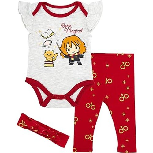 Harry Potter Baby Girls Bodysuit One Piece Three Pack Gifts for Baby Girls (Burgundy, 6-9 Months)