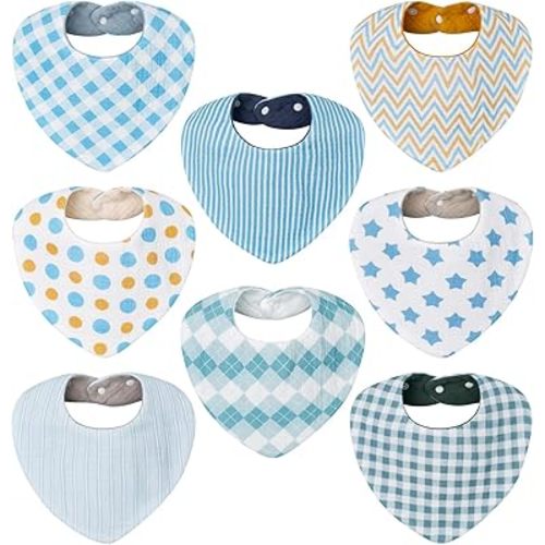 Cherub New Upgraded Reversible Muslin Baby Bibs for Drooling and Teething, Absorbent Baby Bandana Bibs