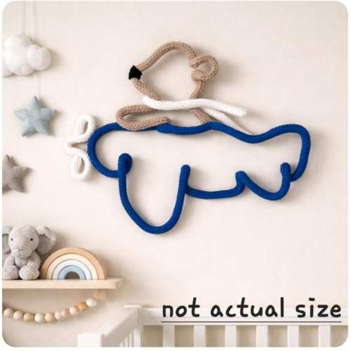 Knitted Wire Bear in Plane, Handmade Nursery Wall Decor, Kids room Decor