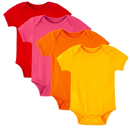 NMK 4-Pack Baby Bodysuits Pure Cotton Unisex Newborn Romper Short Sleeve | Infant Baby Onesie Soft Comfortable Seamless Romper Cute Essential Stretchy