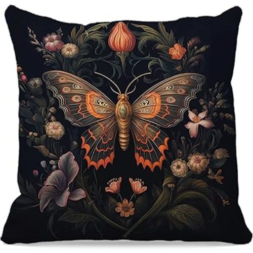 OFlich Gothic Moth Pillow Cover - Witch Gifts, Luna Moth Pillow Covers 18X18, Witchy Decor Aesthetic, Goth Gifts, Gothic Decor for Home, Goth Room Decor