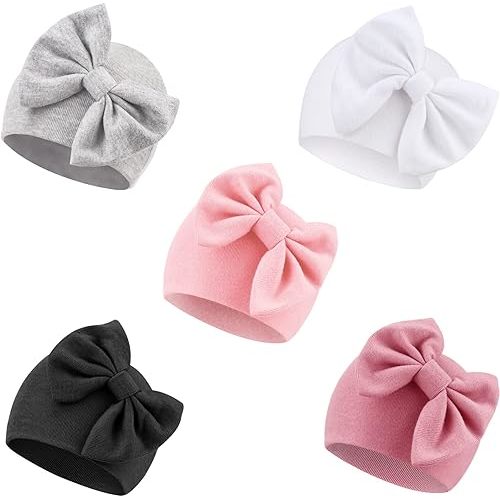Newborn Baby Girl Hats with Bow Cotton Toddler Infant Beanie Cap Newborn Hospital Hats for Baby Girl Kid 0-24 Months