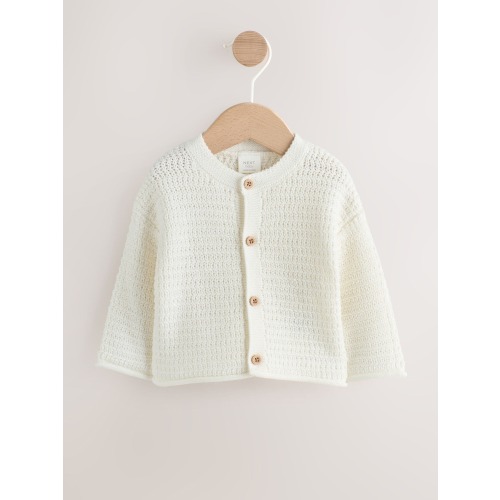 White Textured Knitted Baby Cardigan