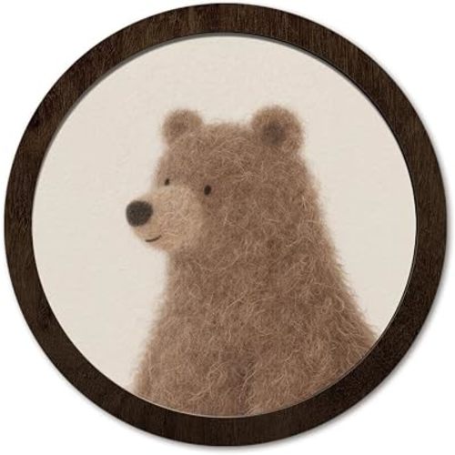 PeakClub Vintage Nursery Decor, Bear Nursery Decor Round Wooden Wall Art, Vintage Bear Neutral Wall Art for Baby Kids Girls Boys Bedroom Playroom 10x10 Inch