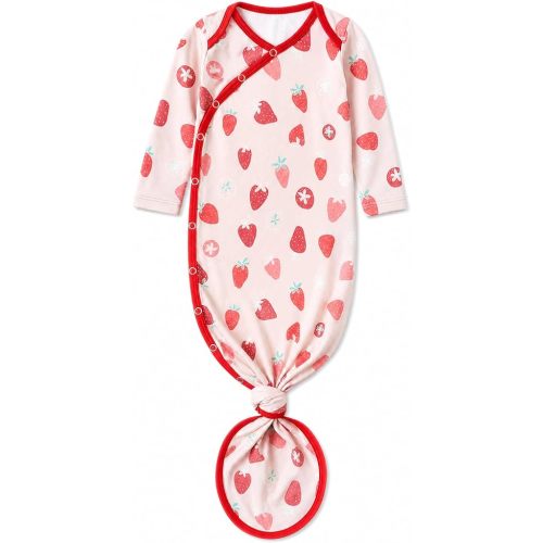 Copper Pearl Baby Gown - Knotted Newborn Sleepers for Baby Boy and Girl, Soft Stretchy Long Sleeve Infant Gowns with Bottom Tie and Hand Mittens, Perfect Hospital Coming Home Outfit (Strawberry)