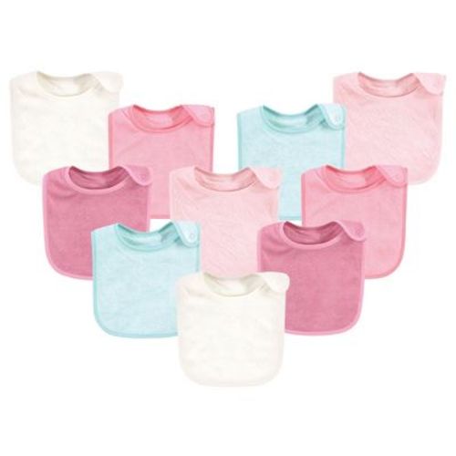 Hudson Baby Infant Girls Rayon from Bamboo Terry Bibs, Soft Peony, One Size