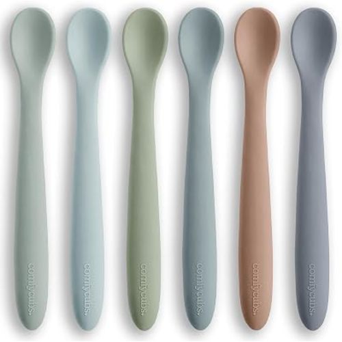 Comfy Cubs Silicone Baby Spoons Set 6-Pack, Ocean 6.46 x 0.95 in – BPA Free, Soft Gum-Safe Toddler Eating Essentials – Lightweight & Flexible Baby Spoons, Dishwasher Safe, Fun Utensils for Babies