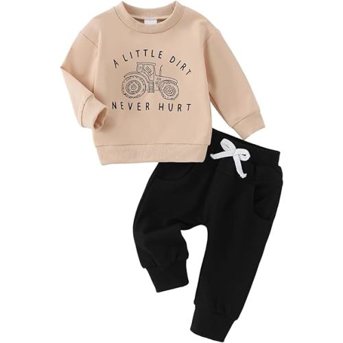 Yvowming Baby Boy Clothes Fall Clothes Truck Print Long Sleeve Pullover Tops + Pant Sets Toddler Winter Outfits