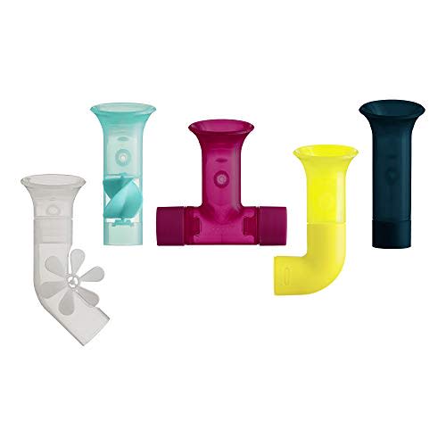 Boon Pipes Toddler Bath Toys - Bathtub Building Toys with Suction Cups - Toddler Sensory Toys and Bathtub Essentials - Multicolored - 5 Count - Kids Ages 12 Months and Up