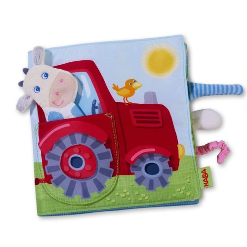 HABA Busy Book for Babies 0-12 months, Farm Fabric Book with Finger Puppet for Babies, Sensory Book for 0-12 Months