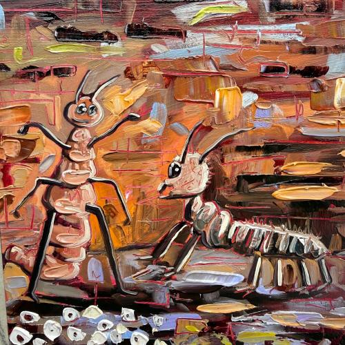 6x6 Original Oil Painting two termite soulmate insects that mate life anniversary valentines gift idea wall decor art North Carolina