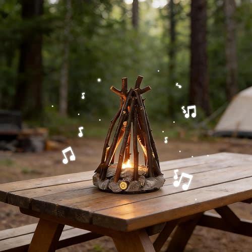 Campfire Night Light, Woodland Campfire LED Night Lamp, Artificial Camp Fire Lamp Indoor, Battery Operated Camping Theme Decor, Woodland Decor for Home Kids Bedroom, 3.8" W x 6.3" H (Small)