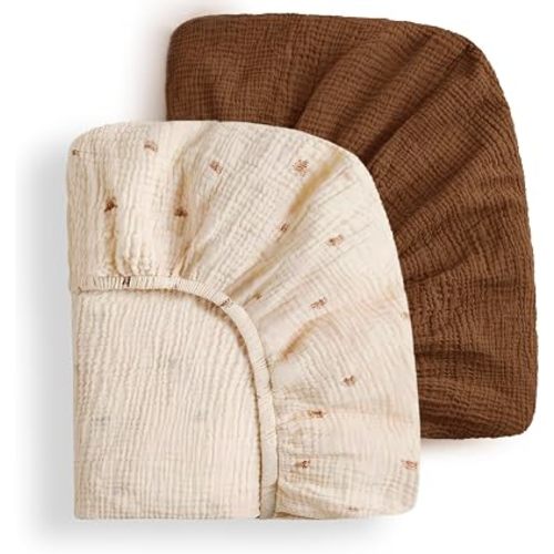 Blissful Diary Muslin Crib Sheets, 2 Pack, Sunshine & Brown