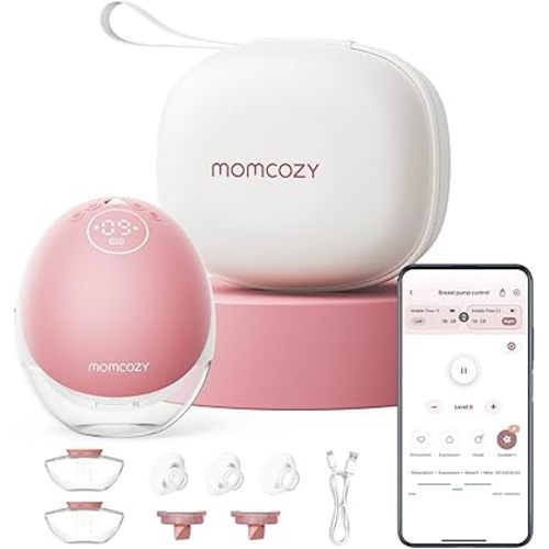 Momcozy Wearable Breast Pump, Hands Free Upgraded Mobile Flow | M9, App Discreet Control with Personalized Multi-Modes & 15 Levels, Wearable Breast Pump 24mm, 1 Pack Cozy Red