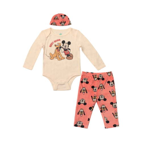 Disney Clothes Baby Boys Bodysuit, Pants & Hat 3-Piece Outfit Set – Mickey Mouse, Lion King, Stitch, Pooh, Cars, & Spiderman (0/3M–6/9M)