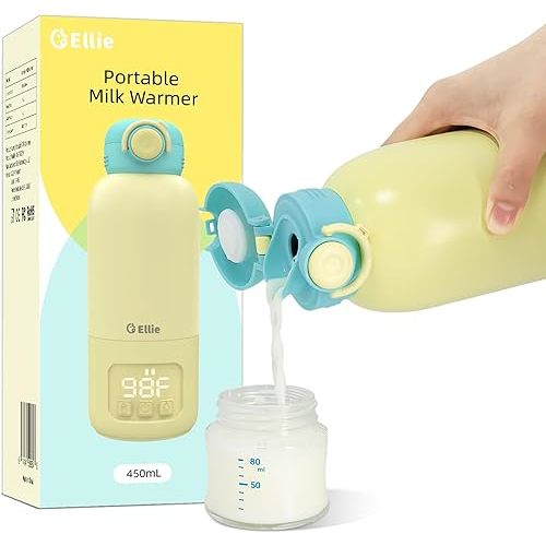 Ellie Portable Bottle Warmer for Travel, w/Accurate Temperature Control, Fast Heating of Breast Milk and Formula, 15 oz Large Capacity, Baby Bottle Warmer On The Go for Car & Airplane